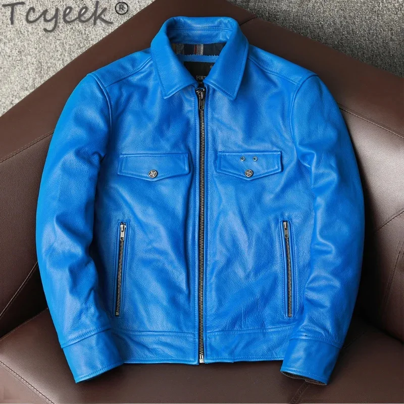 

Mens Genuine New Lapel Short Pure Cowhide Coat Male Motorcycle Leather Jacket Autumn Spring Tide Specials