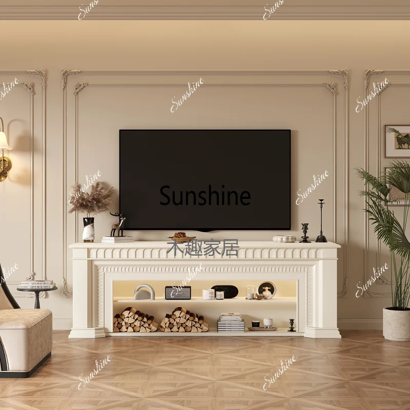 American fireplace TV cabinet living room background wall solid wood, entrance, custom
