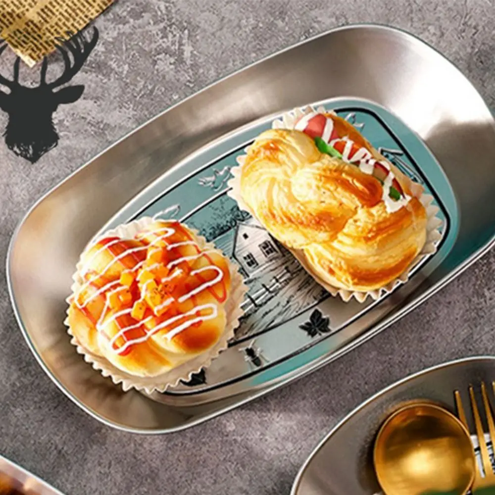 

Набор из 5 прочных легких европейских ретро-тарелок из жести, небьющиеся, серебристые, винтажные, для закусок и барбекю