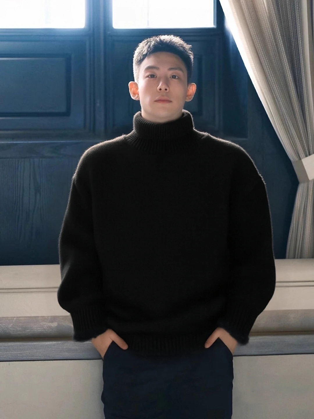 

Мужской утепленный свитер с высоким воротником на флисовой подкладке, зимний модный базовый слой, плотный трикотажный джемпер