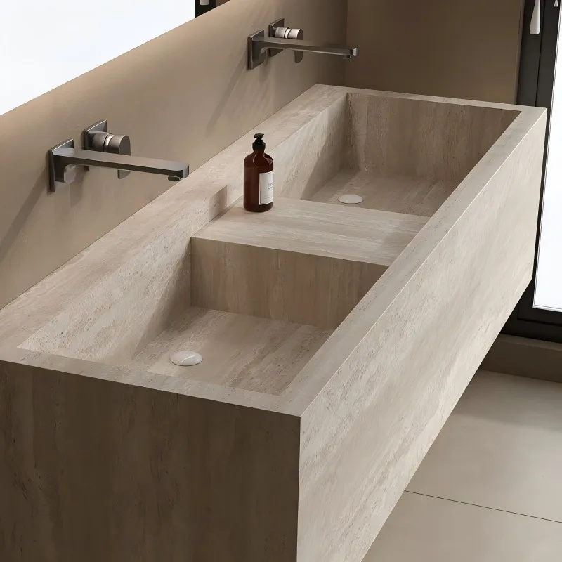Hand-carved natural marble basin, solid stone art basin, luxury bathroom vanity basin, suitable for villa interior decoration.
