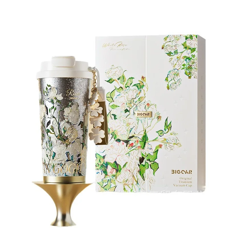 Chinese Style Pure Titanium Insulated Cup for Women, Lightweight Luxury, Portable Ice Insulated Coffee Cup Straw Coffee Cup Gift