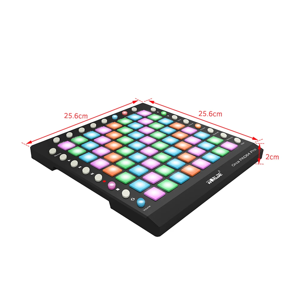 WORLDE Portable USB MIDI Drum Pad Controller 64 RGB Backlit Pads 24 Buttons Built-in 128MB Sound Module with USB Cable