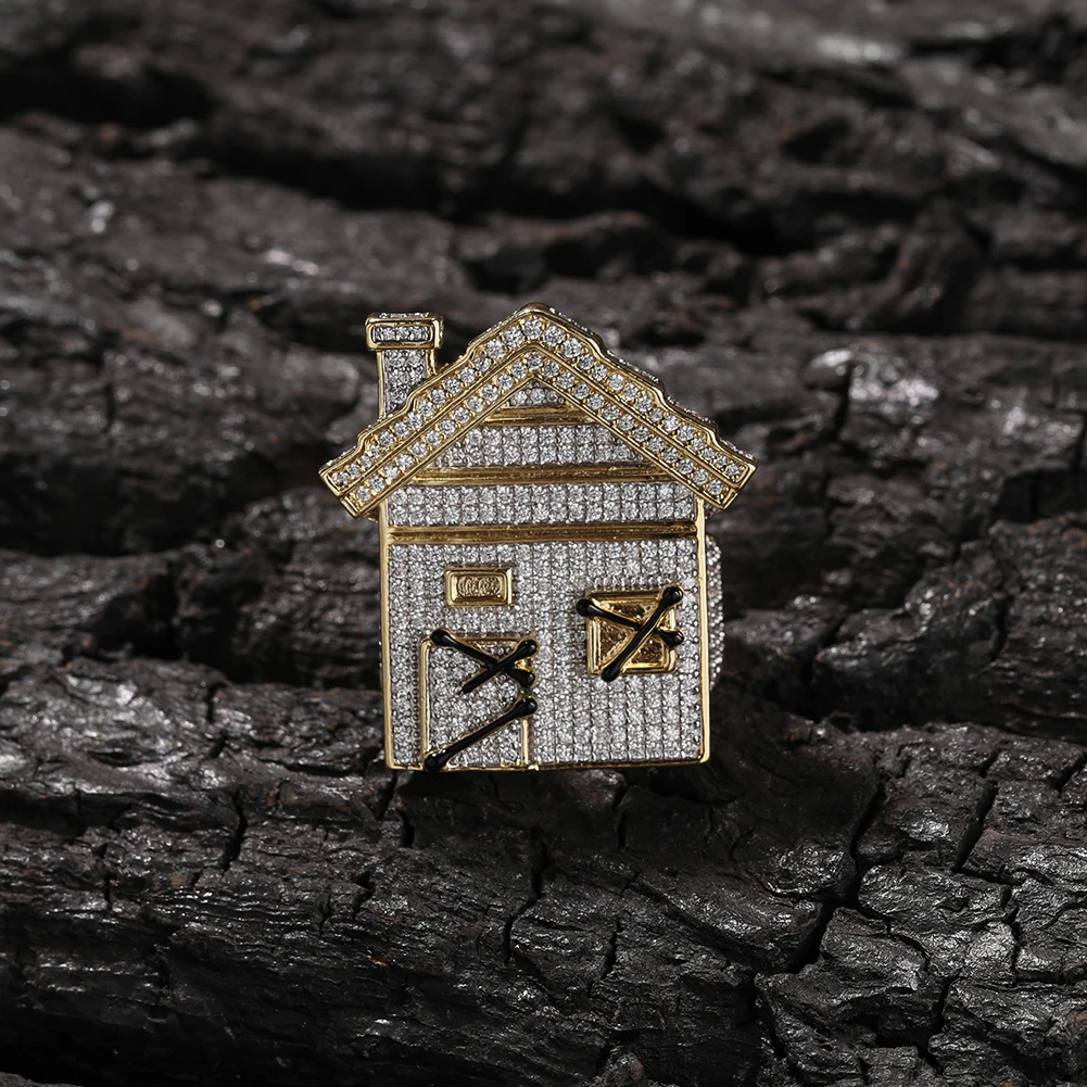 Uwin Men's Punk 3D House Shape Rings Iced Out Cubic Zirconia Big Heavy Ring Hiphop Jewelry For Party Gift