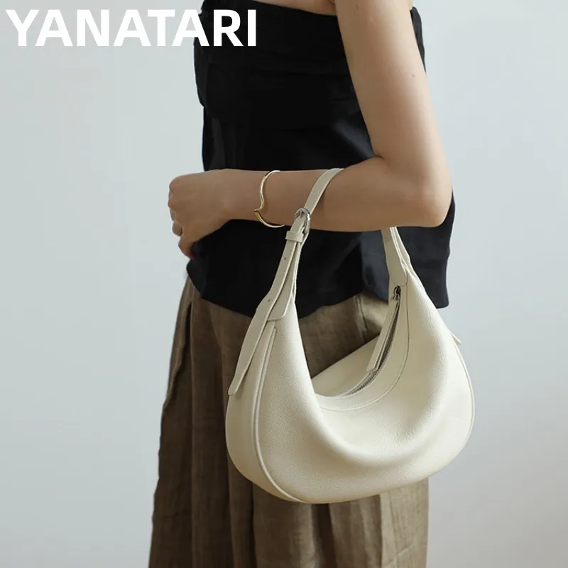

YANATARI Luxury woman Shoulder bag soft leather large capacity fashion tote Fashionable Handbag Shopping Crossbody moon bag