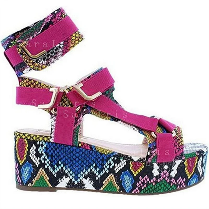FHANCHU 2023 New Women Platform Sandals,High Heels Summer Shoes,Thick Sole,Peep Toe,Size 35-43,Snake Pattern,Yellow,Dropship