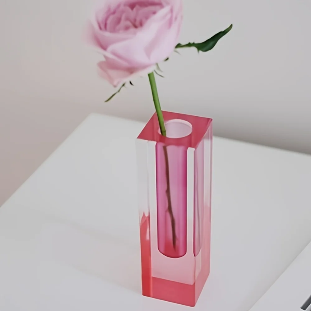 

1pc Acrylic Vase Ornament, Nordic Acrylic Column Flower Container, Suitable For Restaurant Dining Table And Bedroom Decoration,