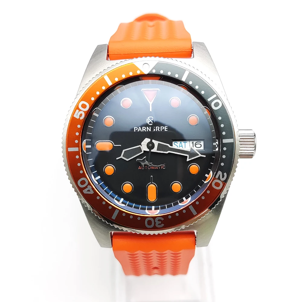 Parnsrpe - Luxury 38mm Men's Watch NH35A AR Film Sapphire Crystal Aseptic Dial Orange Diving Watch