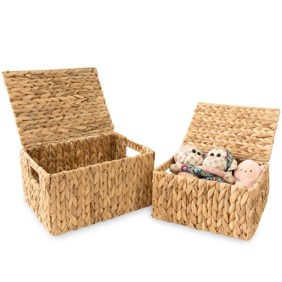 

Storage Baskets with Lid, Set 2 Basket With Lid Decorative Storage Rectangle Wicker Storage Basket With Lid Large Rattan Storage