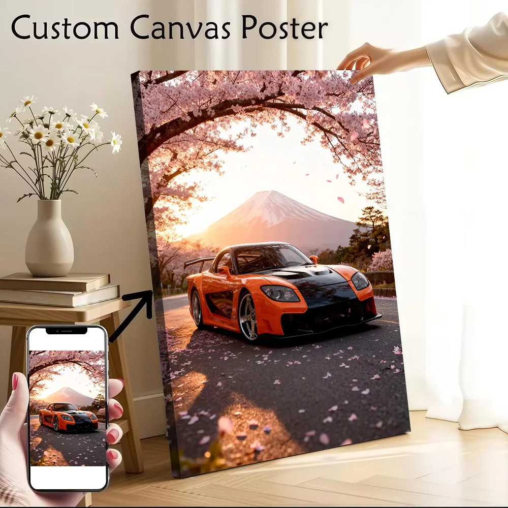 Orange Sports Car RX-7 Veilside With Cherry Poster Canvas Wall Art Personalized Print Modern Painting Perfect Gift for Wand Deko