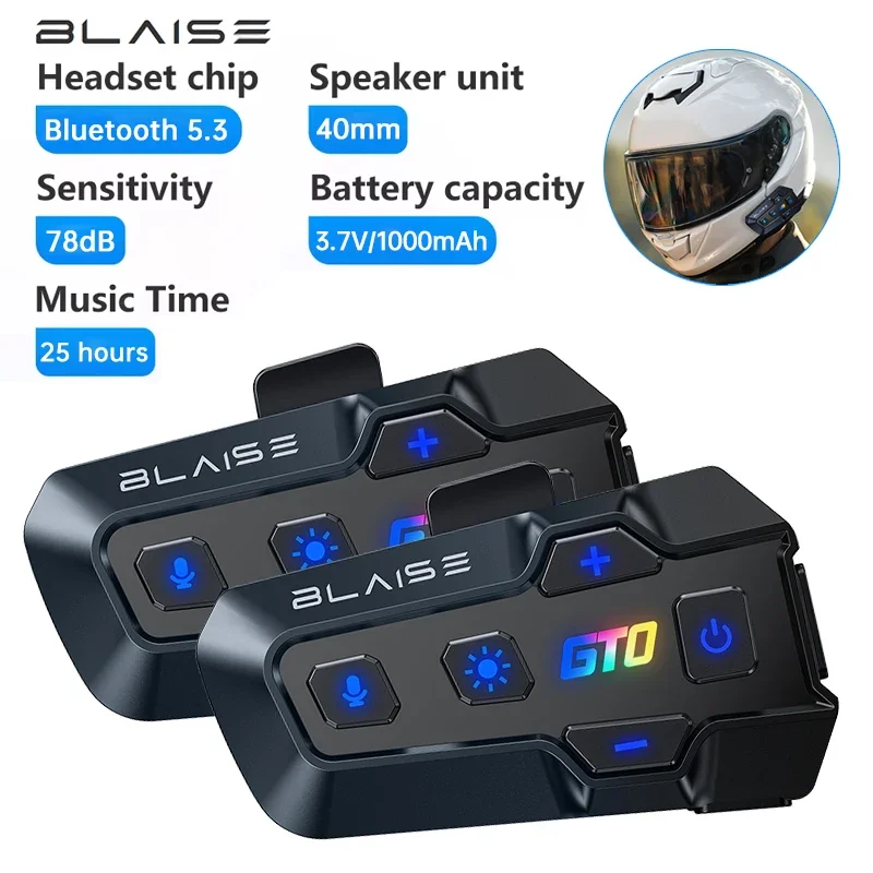 

Гарнитура для мотоциклетного шлема BLAISE GT0 Bluetooth 5,3, Водонепроницаемая беспроводная гарнитура для звонков и проигрывателя музыки