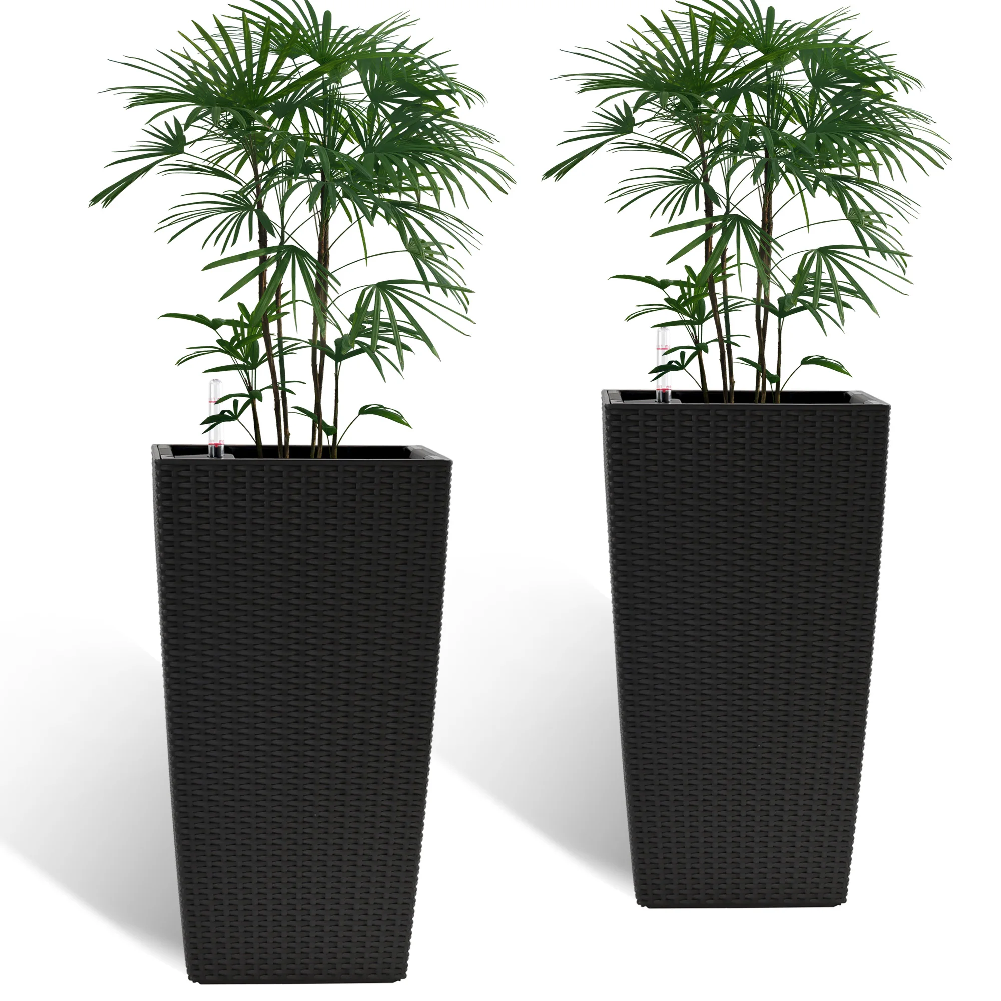 

22-Inch 2pack High Faux Rattan Design Flower Pot with Automatic Watering System for Porch, Patio, Backyard