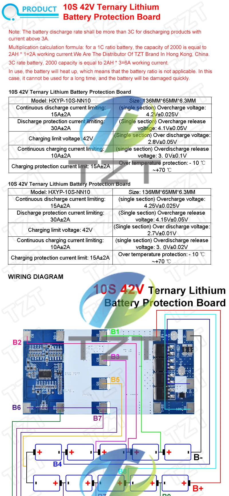 TZT 10S 42V 15A BMS Ternäre Lithium 18650 Batterieschutzplatine für Segway-Batterieladeplatte mit Temperaturschutz – Detail 2