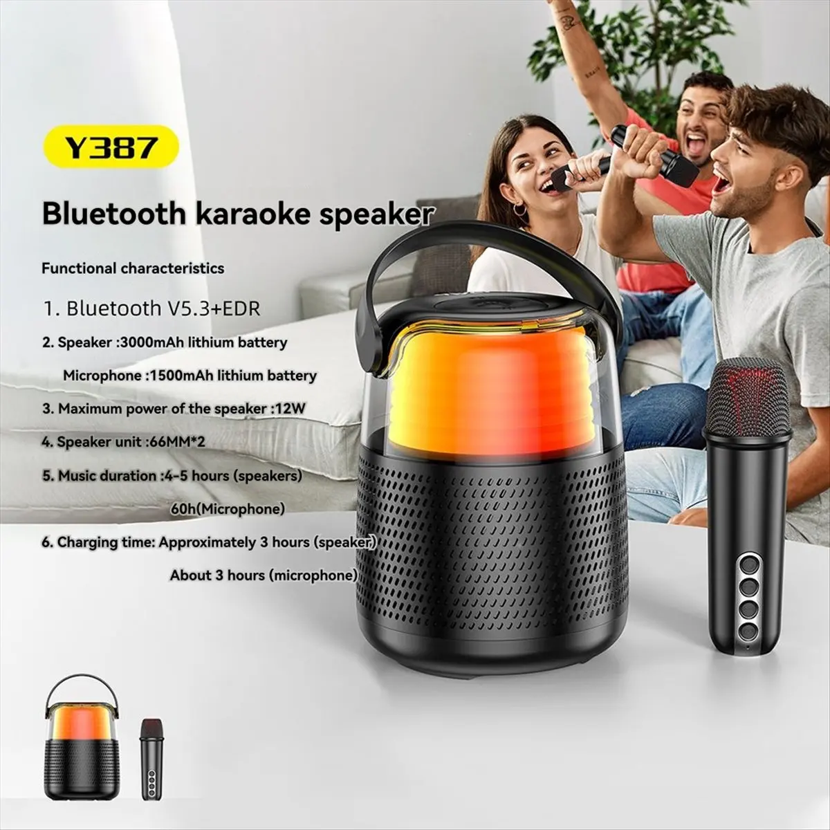 

NEW 3000mAh 6W Colorful Bluetooth 5.3 Speaker RGB Light Home Subwoofer with Microphone Portable AUX TF Card Playback