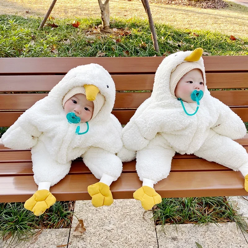 Ropa de otoño para bebés recién nacidos, mono de diseño lindo de pato, mono acolchado de una pieza para bebés, sudaderas con capucha, envío en 5 días