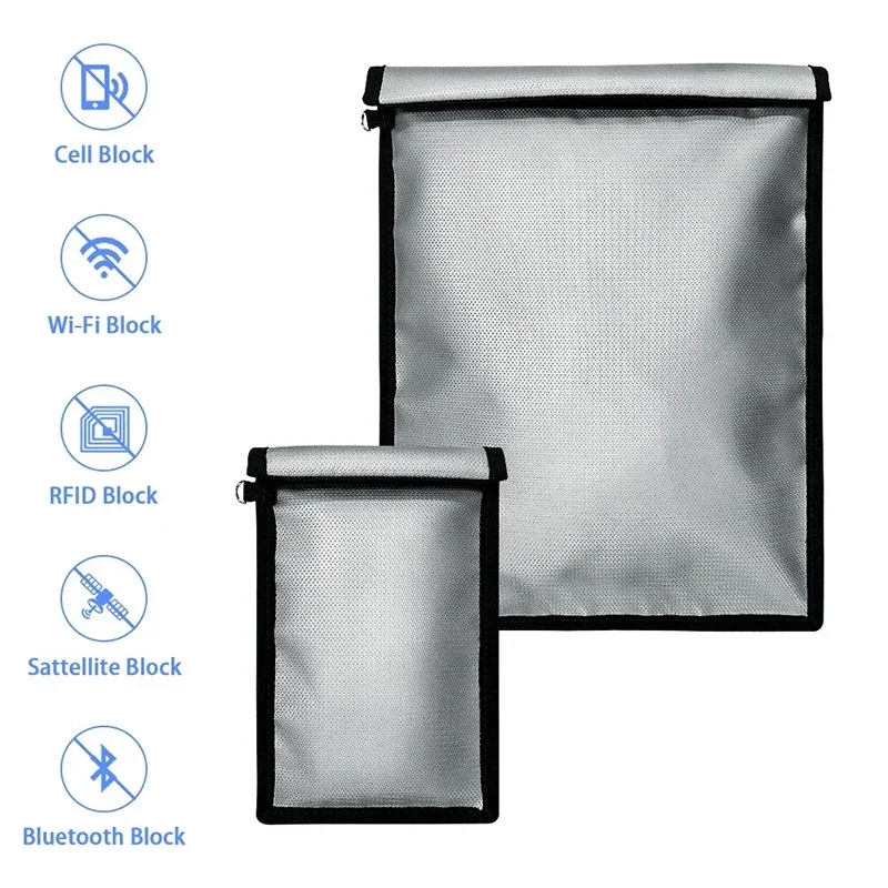 Faraday Bag for Phone Laptop Tablet Car Key  RFID Signal Blocker, Anti-Hacking EMI Shielding Pouch with Strap, Reusable Cage