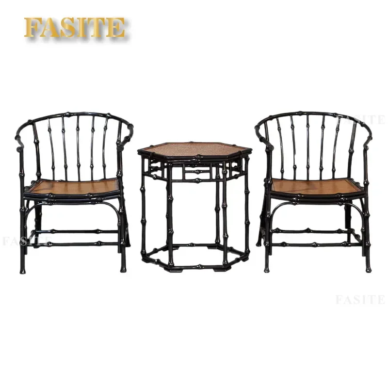 For Ming Style Armchair Large Lacquer Bamboo Tea Table New Chinese Handmade Furniture Set for Tea Room Space