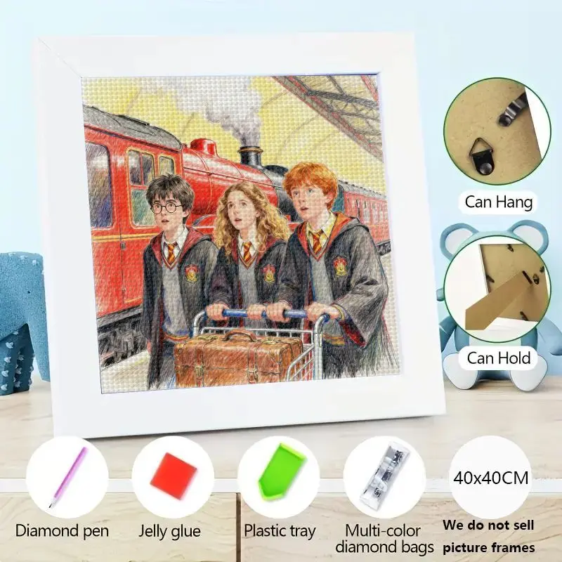 

1 шт. комплект алмазной живописи «Гарри Поттер», 5D DIY Full Drill Golden Trio Hogwarts Express Platform 9 3/4 Wall Art Home Decor, Гарри