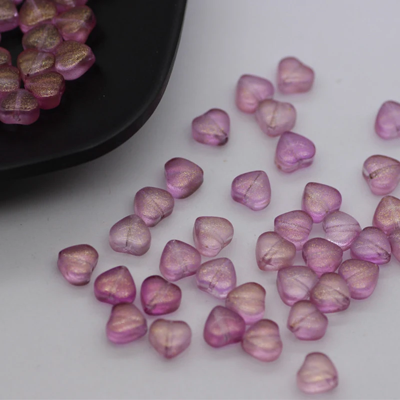 50pcs/set 6mm Glazed Mini Love Heart Loose Glass Beads DIY for Jewelry Making Pendant Wholesale