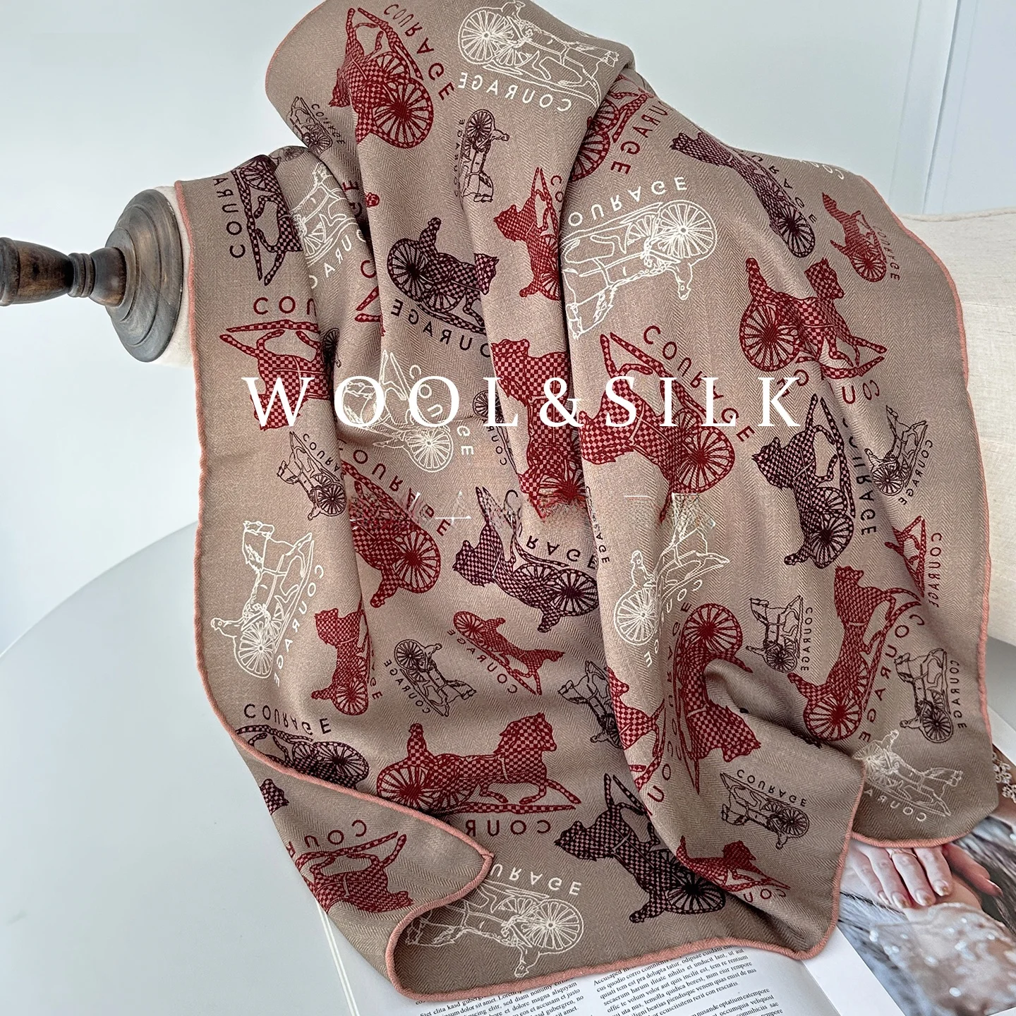 エレガントなシルクウールスカーフ-女性用-キャリッジスタイル-首保護-多用途-おしゃれ-ショルダーラップ-両用-秋冬