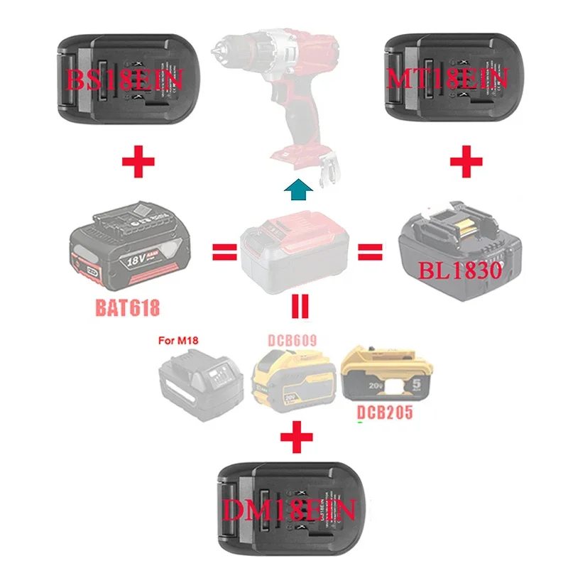 

DM18EIN MT18EIN BS18EIN Adapter Converter for Makita for DeWalt for Milwaukee for Bosch Li-ion Battery for Einhell Lithium Tool