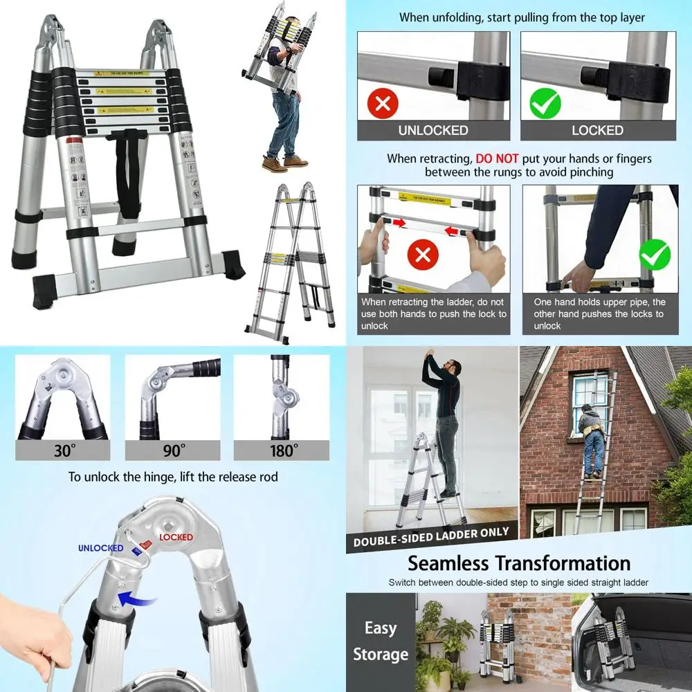 سلم تلسكوبي من الألومنيوم على شكل حرف A بطول 5 أمتار، سلم محمول متعدد الأغراض قابل للطي مع تمديد 2.5 م + 2.5 م للخارجية #1