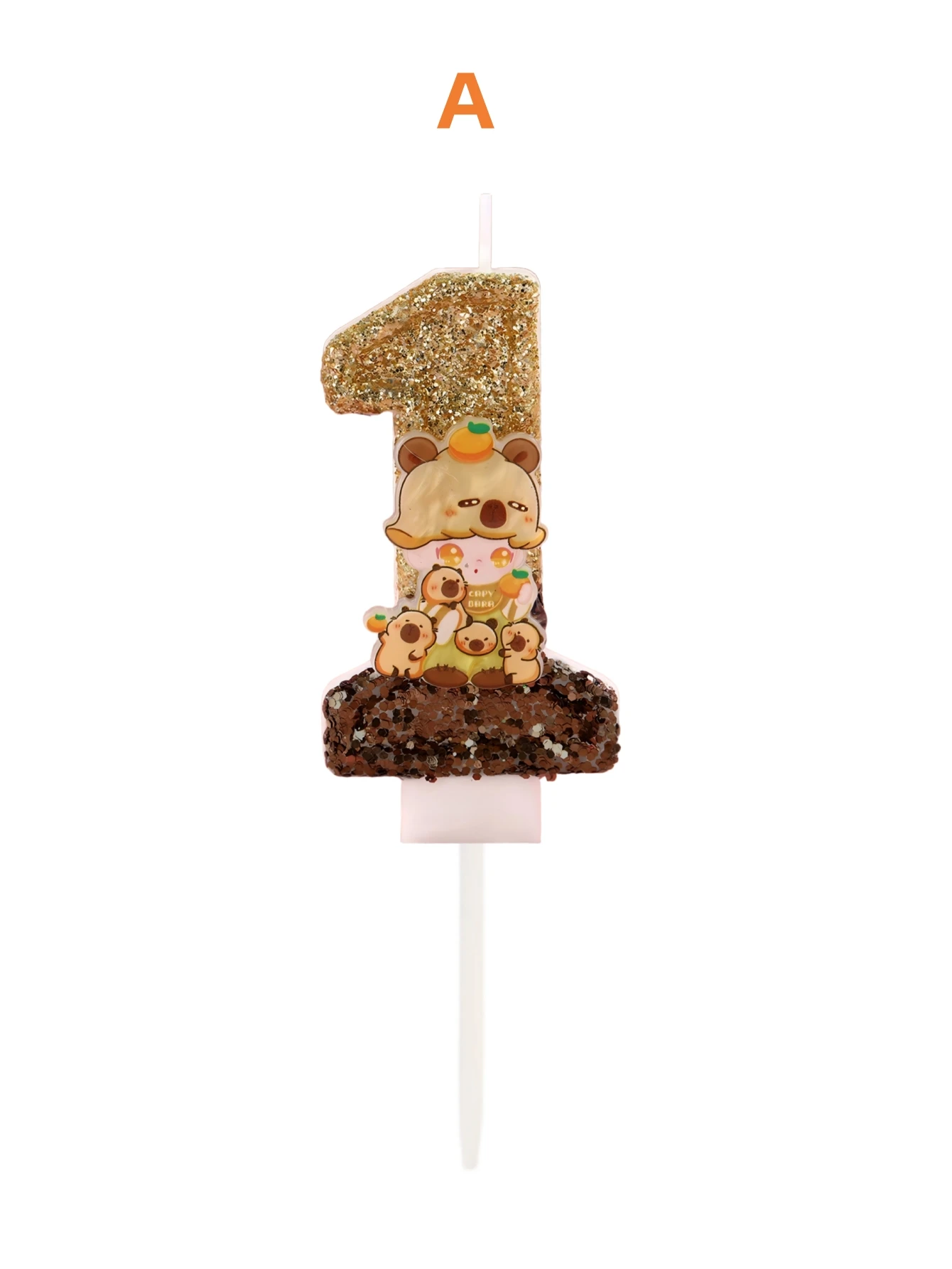 Golden-brown Kapibara Family Orange-decorated Digital Birthday Candles, Festival and Commemorative Candles