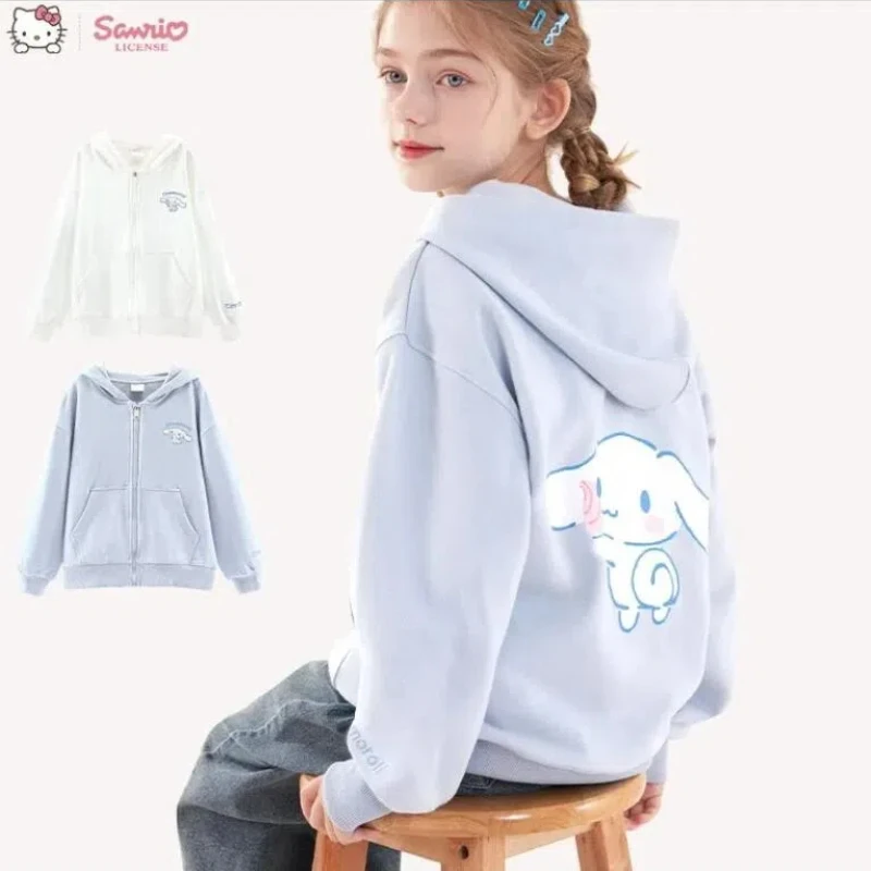 

Sanrio Cinnamoroll милый Свитшот Kawaii мультфильм аниме осень весна толстовка на молнии детская с капюшоном повседневное спортивное пальто для девочек Подарки