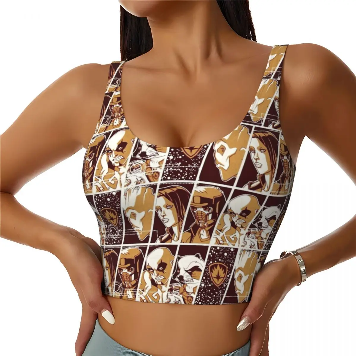 Custom Fashion Anime Groot Character High Impact Sports Bras Women Seamless Workout Running Crop Tank Tops