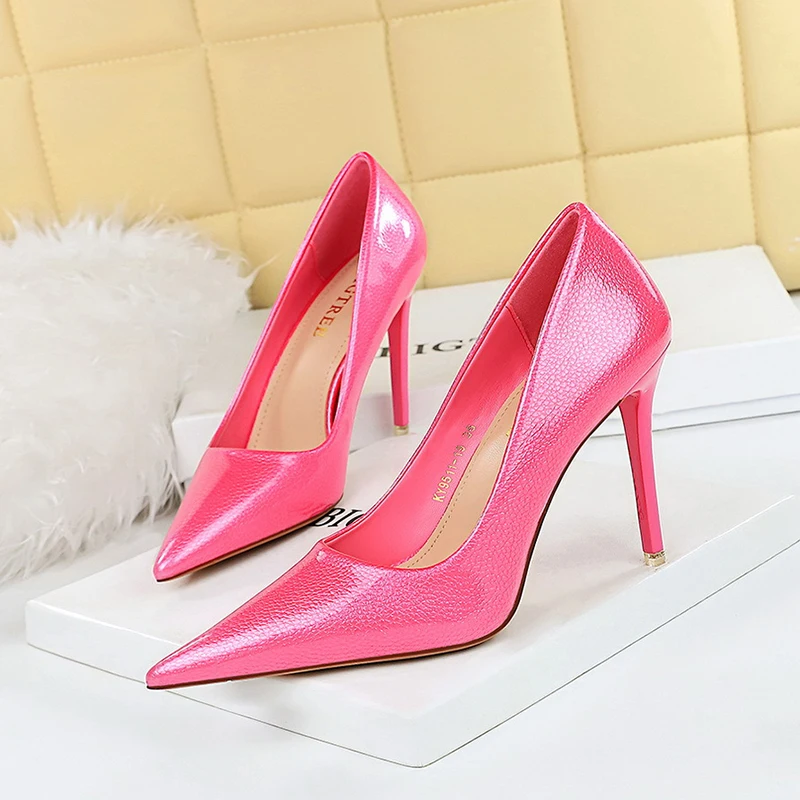 

Korean Version 10.5cm High Heels Red White Pumps Sexy Stiletto Wedding Shoes All-match High Heels Lady Black Evening Party Shoes