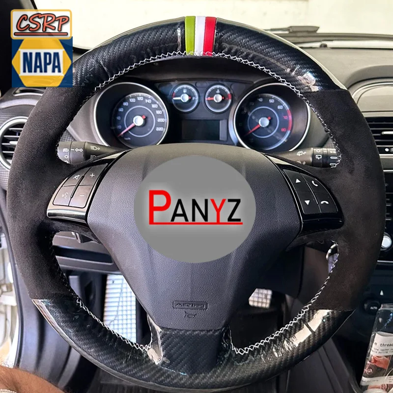 For Fiat Bravo Doblo Opel Combo Grande Punto Linea Qubo Vauxhall DIY Carbon Fider Suede Steering Wheel Cover Accessory