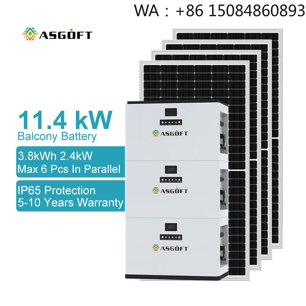 Plug And Play  SystemASGOFT European Eu Warehouse Home Energy Storage Lifepo4 2.4KW Micro Inverter 3.8KWH 7.6KWH 11.4KWH Ba