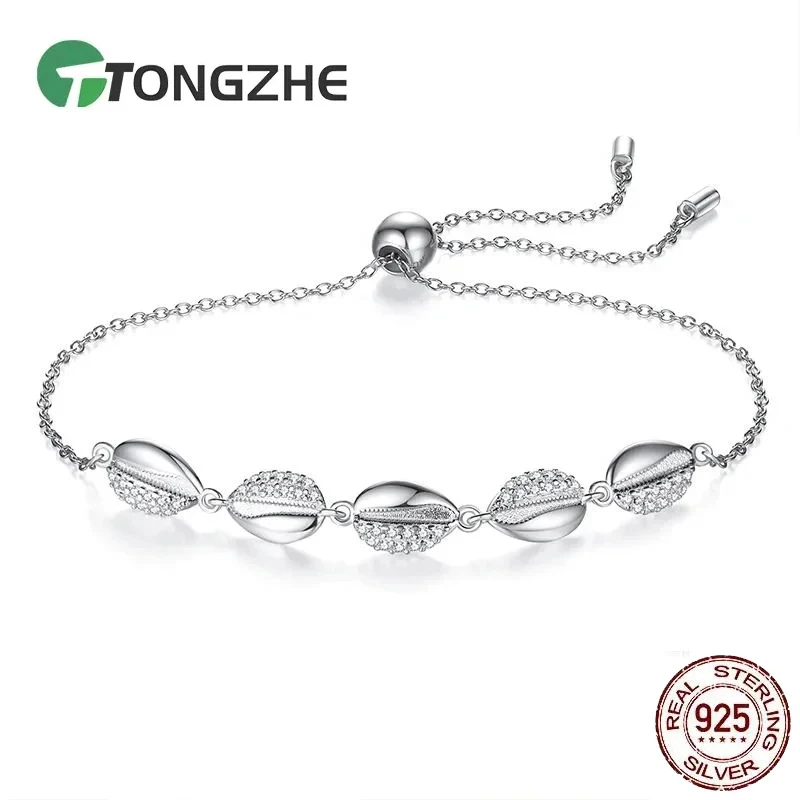 

TONGZHE Beach Sea Shell Rope Chain Bracelet Women 925 Sterling Silver Bohemia Vintage Shell Bracelet Anklet Jewelry Party Gift