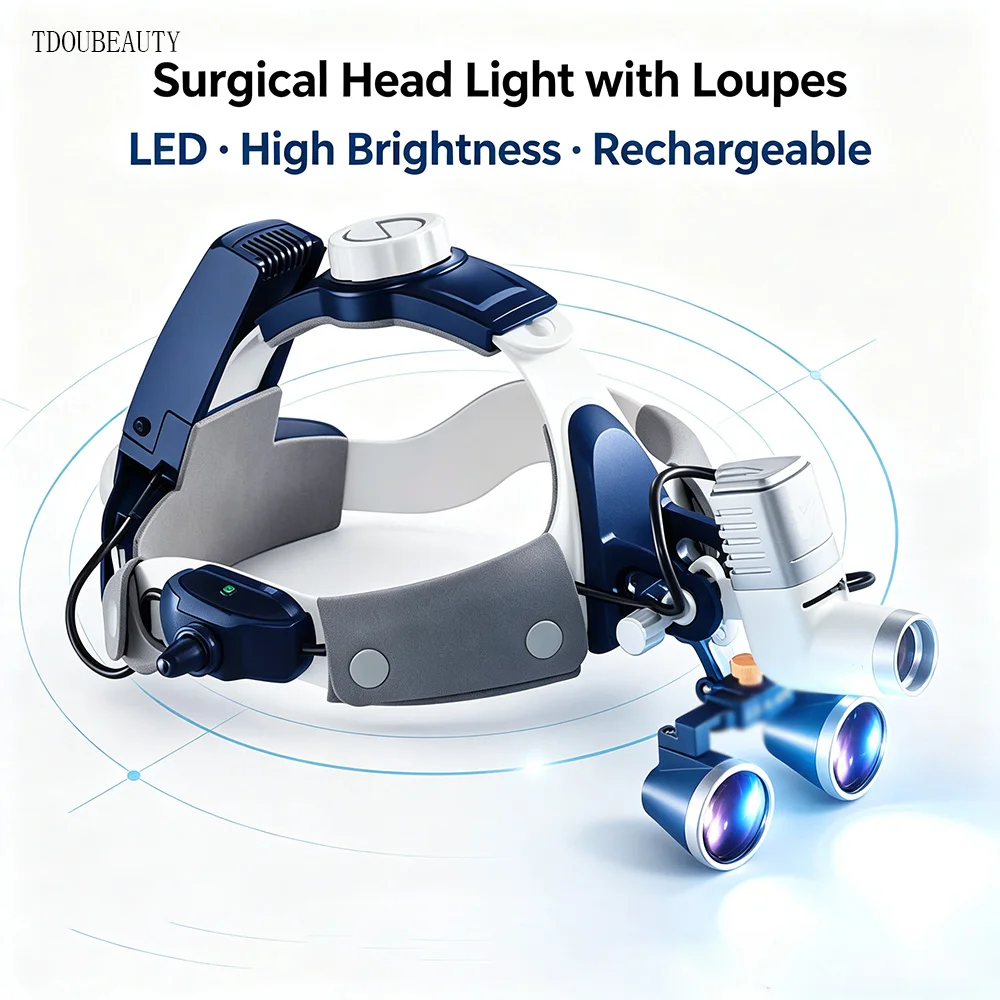 TDOUBEAUTY 5W LED Dental Surgical Headlamp with 3.5X420mm Binocular Galileo Frame Loupe Magnifier All-In-One Dental Lamp