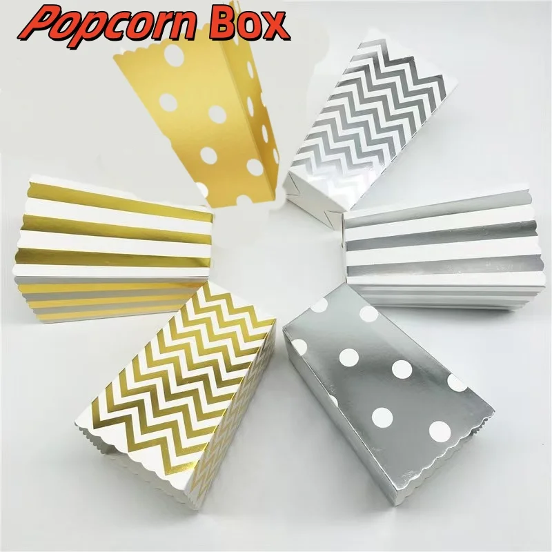 New 48Pcs Dot Wave Striped Paper Popcorn Box Pop Corn Candy Sanck Favor Bag Xmas Wedding Kid Birthday Party Decoration