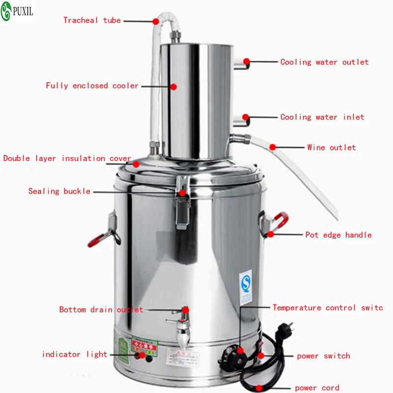 สแตนเลสกลั่นทาวเวอร์ต้มเครื่องดื่มแอลกอฮอล์กลั่นไวน์บรั่นดีเบียร์ชุดน้ํามันหอมระเหย