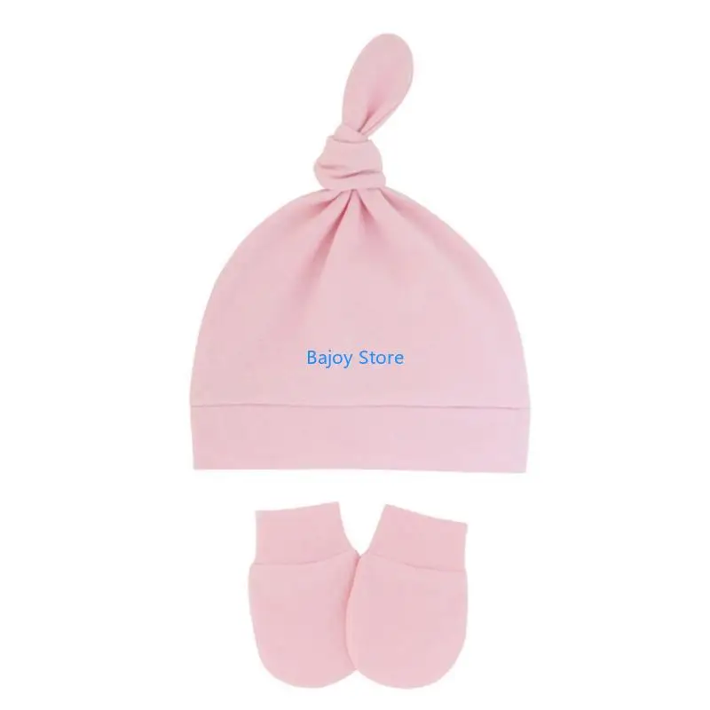 

63HE Baby Anti Scratching Mitts Beanie for Toddler Newborn Gifts Solid Color Hat