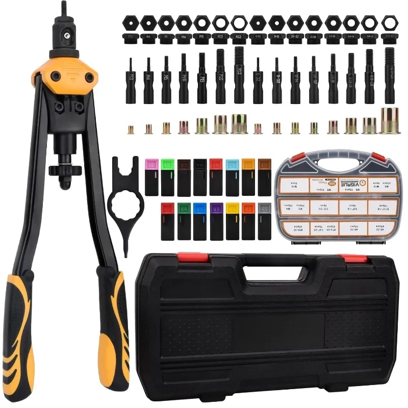 

16" Rivet Nut Tool Kit with 300PCs Nutserts, 15 Metric & SAE Mandrels, Hand Tool for Metal Repair & DIY Projects