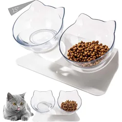 Double Cat Pet Feeding Bowls Food Bowl 15° Tilting with Stand Anti-Swing Kittens Elevated Puppy Dog Food and Water Raised Bowls