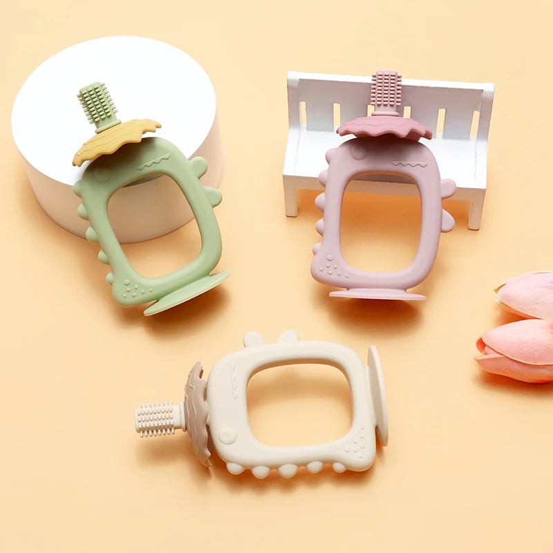 Baby Dinosaur Silicone Teething Toy Toothbrush BPA Free Easy to Hold Infant Chewing Toys for Boys Girls Gifts Babies Accessories