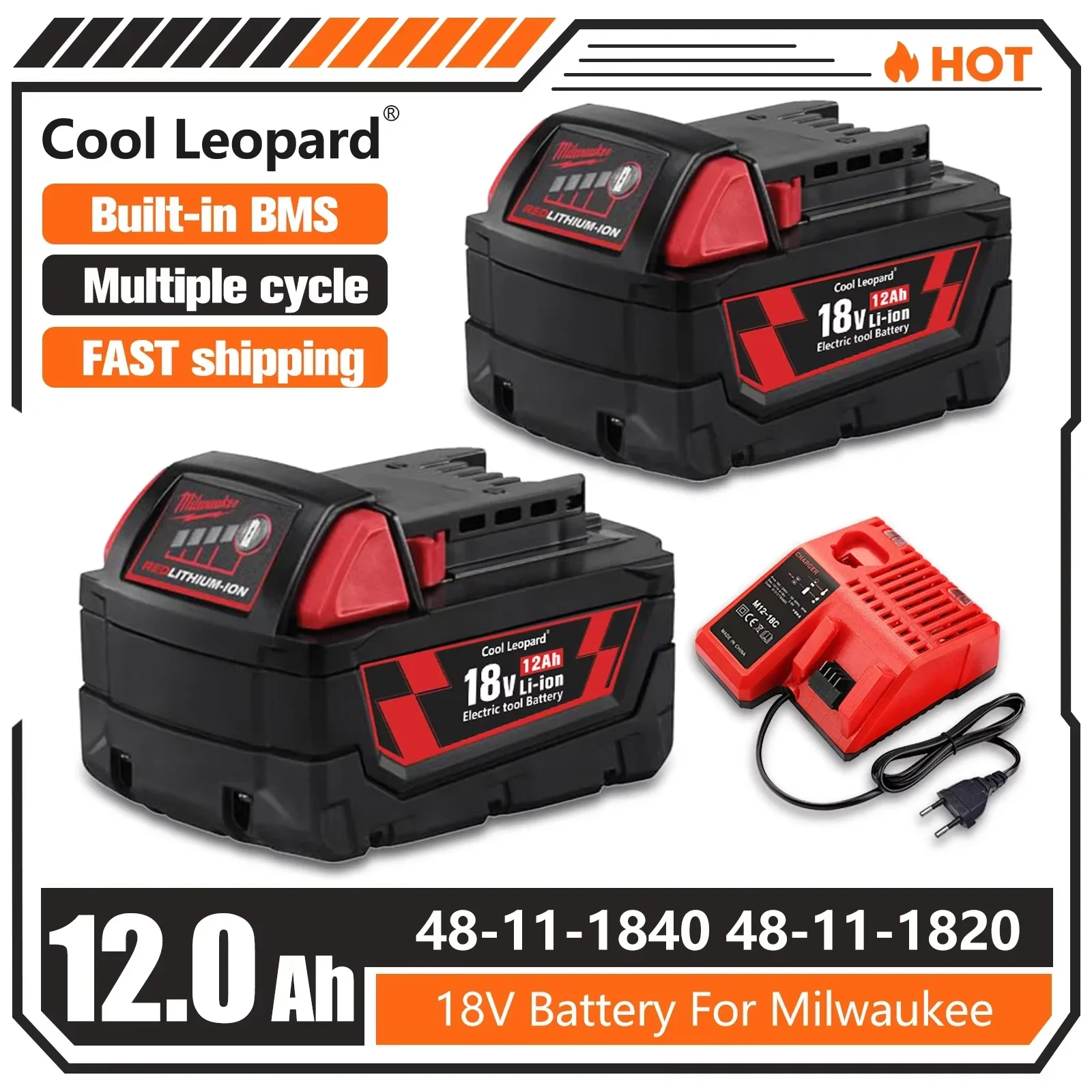 

New 18V For Milwaukee M18 Lithium Battery 48-11-1860 48-11-1850 48-11-1840 48-11-1820 12.0Ah Rechargeable Li-ion Battery