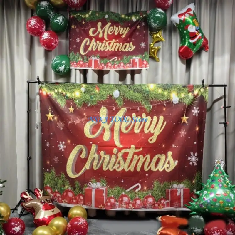 L8RC Oversized Christmas Party Backdrop Cloth Quick Installation 70.8x43.3Inch For Home Decoration And Festival Celebration