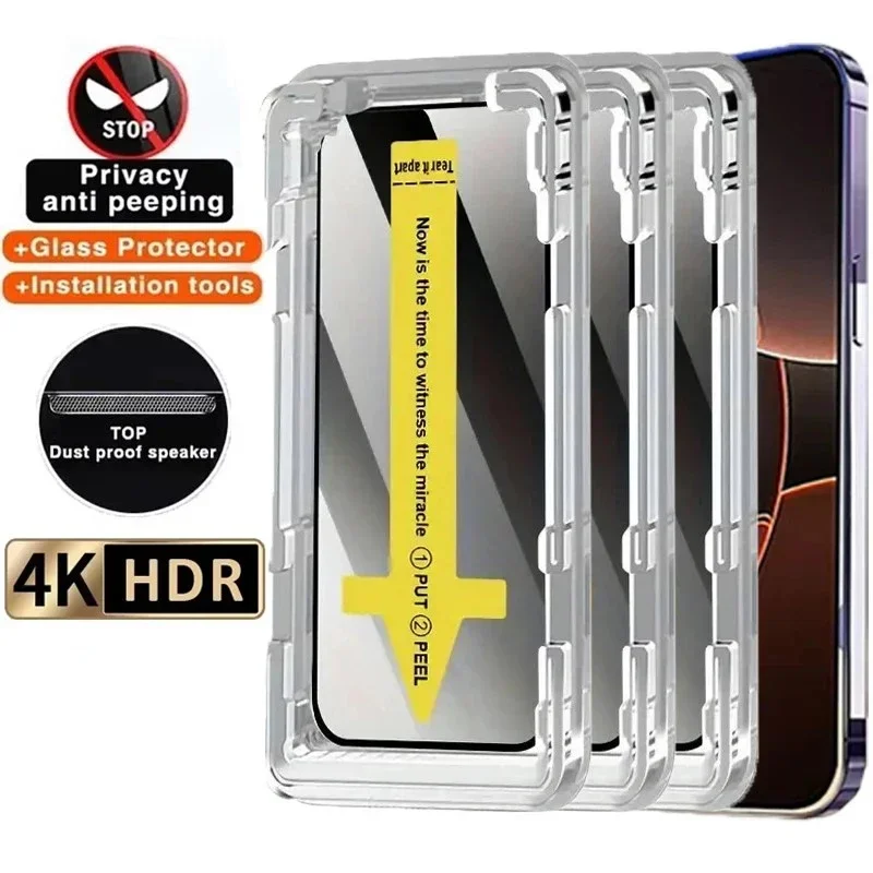 

4Pcs Dust Free Install Tempered Glass for Vivo X200 X100 Ultra X80 X90 X100s Pro Anti-Peeping Spy Privacy Screen Protector Film
