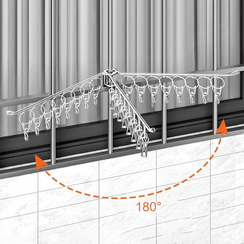 

Stainless Steel Clothes Hanger Socks Rack Socks Drying Artifact Multifunctional Guardrail Clip-on Balcony Socks Rack Storage