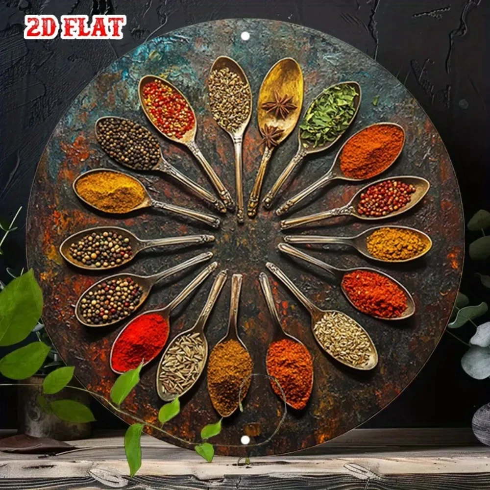 CIFBUY Vintage Spice Bowl Pattern Aluminum Wall Art Rustic Coastal Vibe Waterproof Wearproof Metal Sign Decor Home Patio Gift