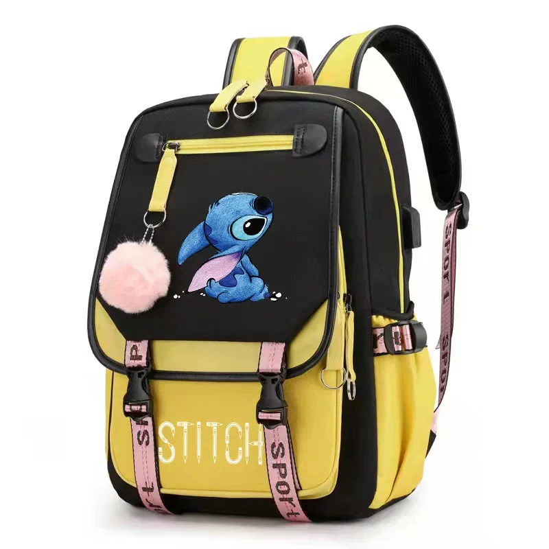 Disney New Stitch Stitch USB Charging Schoolbag Male and Female Lightening Zipper Shoulders Cartoon School Bag Mochila