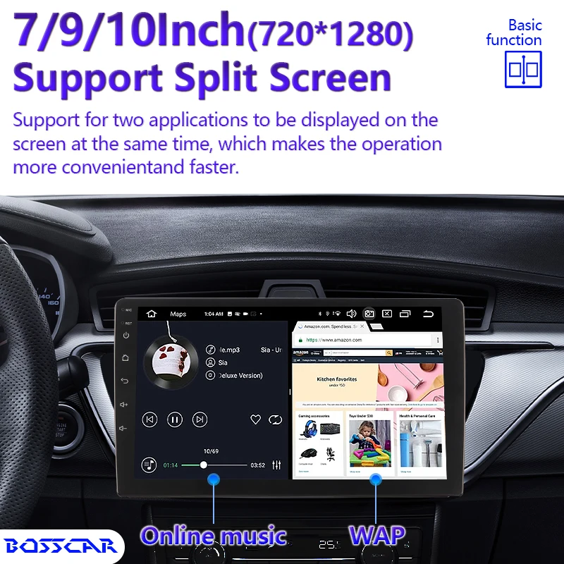 

BOSSCAR Car Radio 7‘’9‘’10‘’HD Universal QLED GPS Player BT 2Din Android12 Multimedia FM Carplay WIFI Touchscreen Auto Autoradio