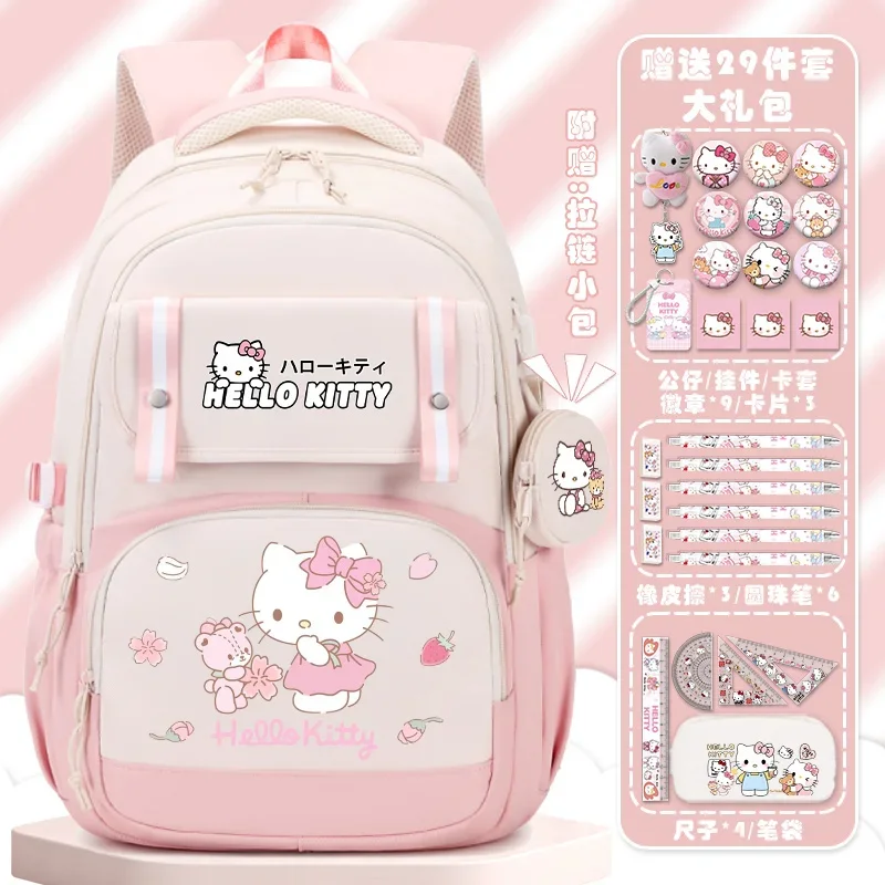 Sanrio Hello Kitty Student Schoolbag, mochila infantil de grande capacidade, leve casual, novo