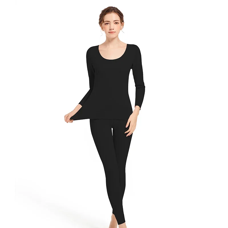 

Women's Seamless Thermal Set, Thick Fleece Lined Wool Base Layers, Autumn Winter Inner Wear Tops & Pants for Teen Girls