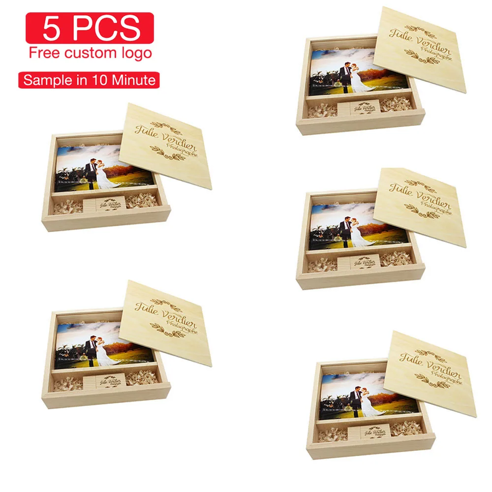 

5 PCS LOT USB Flash Drive 128GB Photography Studio Wedding Gift Memory Stick 64GB High-end Photo Wooden Box Pen Drive 32GB 16GB